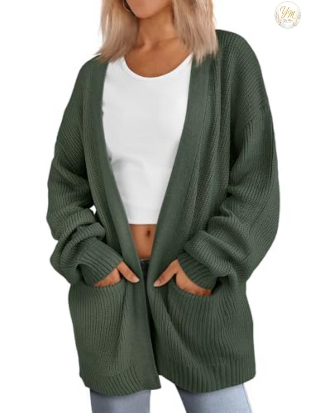 Oversized Knit Cardigan Sweater with Pockets Long Sleeve V-Neck